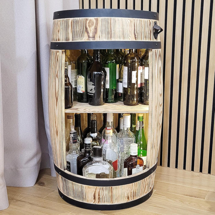 weeco Holzfass Hausbar mit LED Leuchten - Barschrank - Weinfass als Weinregal - Weinschrank im Retro
