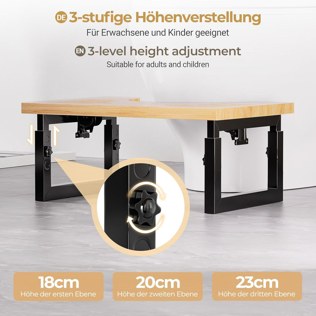 Yorbay Toilettenhocker Metall mit Holz, Kackhocker für Erwachsene, Anti-Rutsch Verstellbarer Klohock