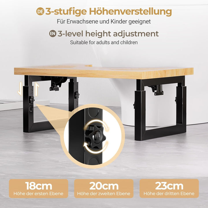 Yorbay Toilettenhocker Metall mit Holz, Kackhocker für Erwachsene, Anti-Rutsch Verstellbarer Klohock