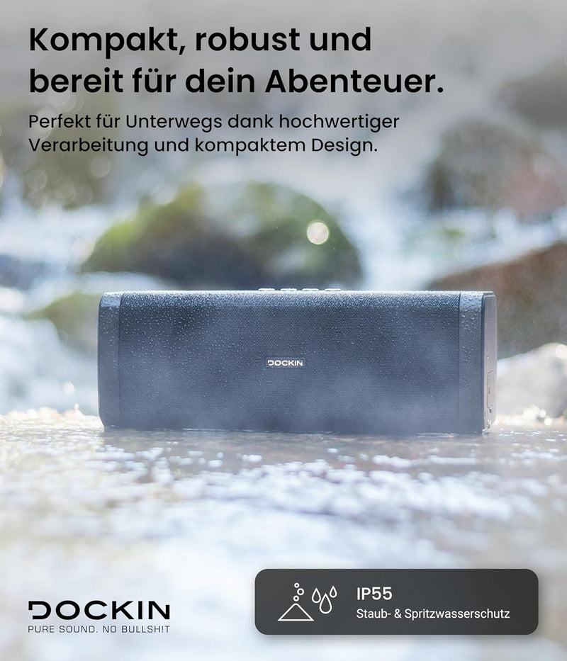 DOCKIN® D FINE Bluetooth Lautsprecher - 50 Watt Stereo HiFi Speaker für Indoor/Outdoor mit starkem B