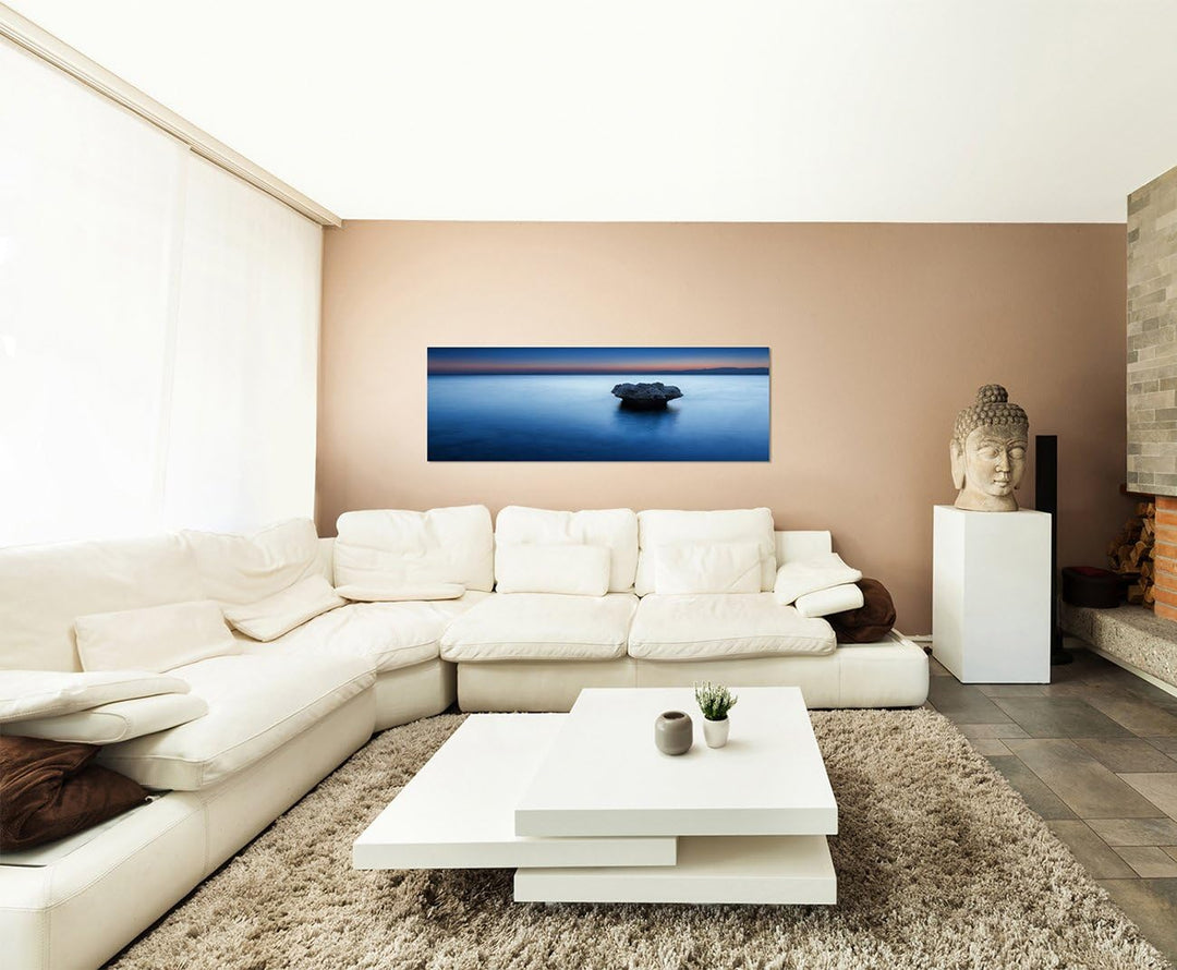 Paul Sinus Art Panoramabild auf Leinwand und Keilrahmen 150x50cm Meer Fels Morgendämmerung
