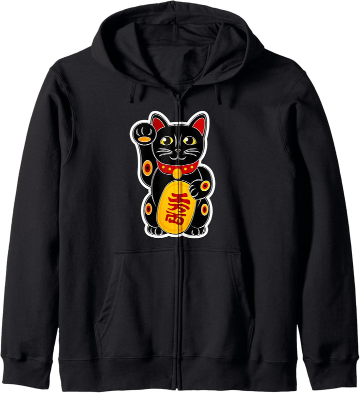 Winkekatze Maneki Neko Lucky Yoga Cat Katze Glücksbringer Kapuzenjacke