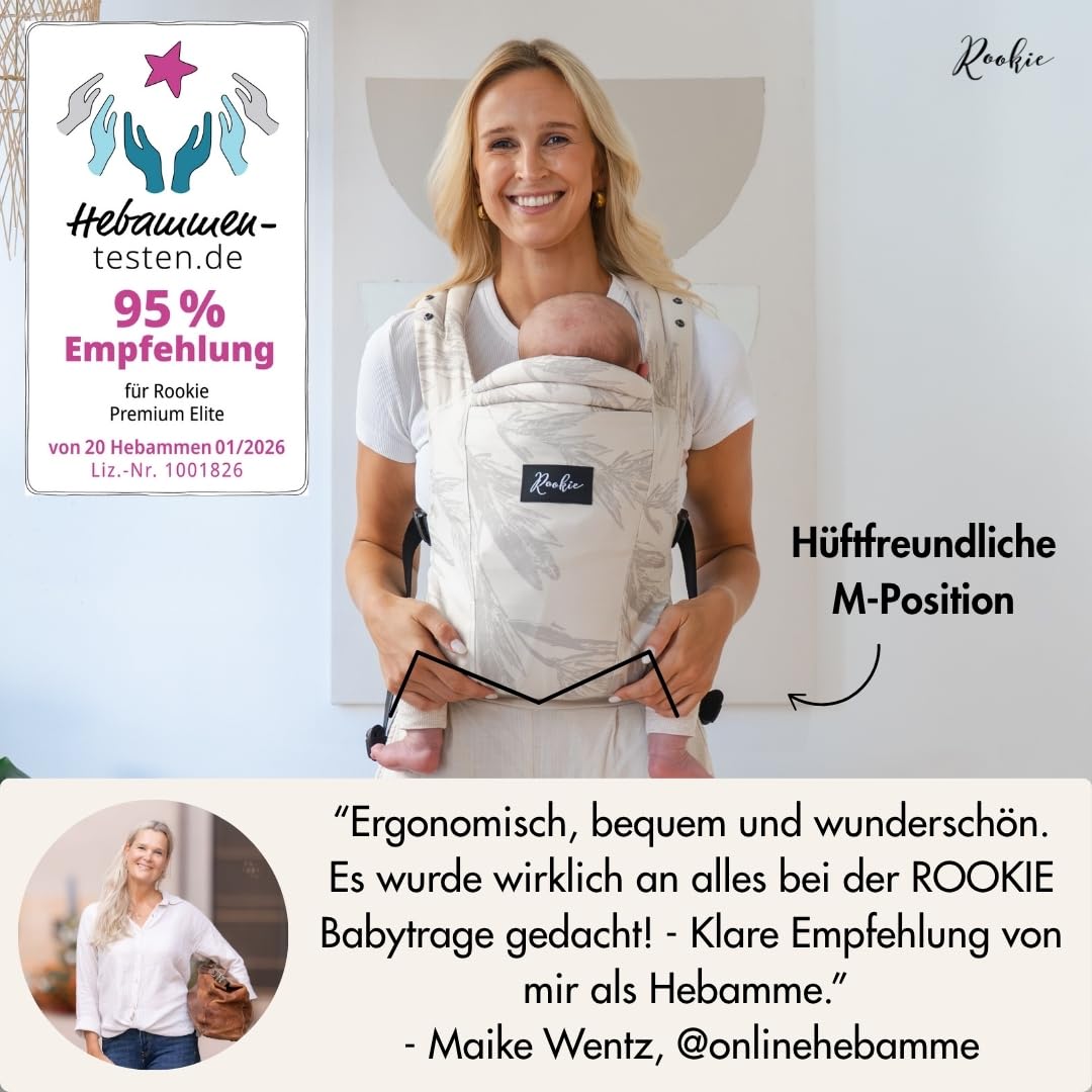 Rookie Babytrage ab Geburt - Ergonomisch, Bequem, Bio-Stoffe - Premium Elite Design - Baby Trage sch
