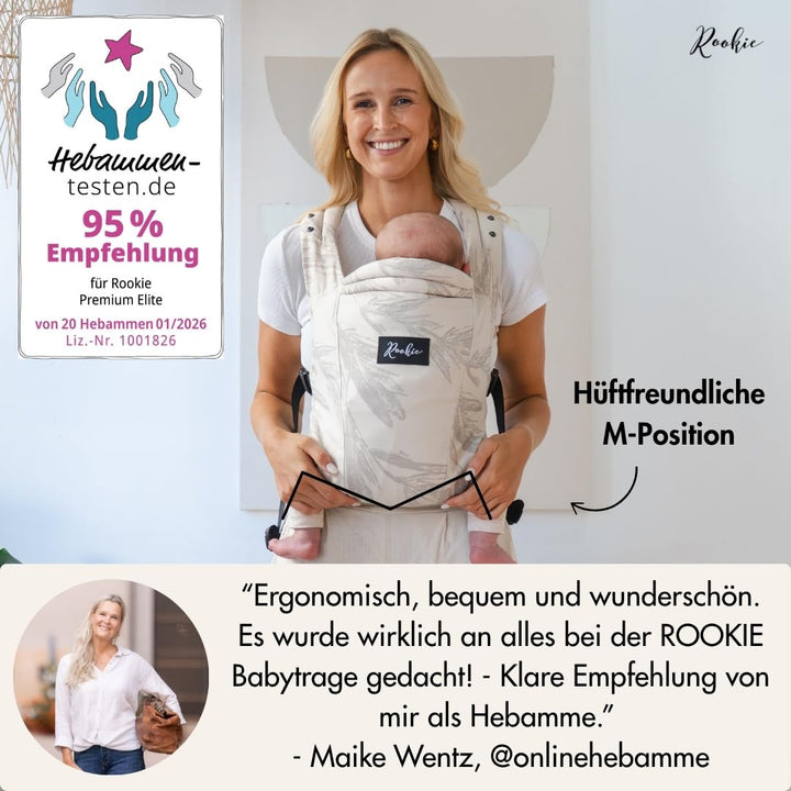 Rookie Babytrage ab Geburt - Ergonomisch, Bequem, Bio-Stoffe - Premium Elite Design - Baby Trage sch