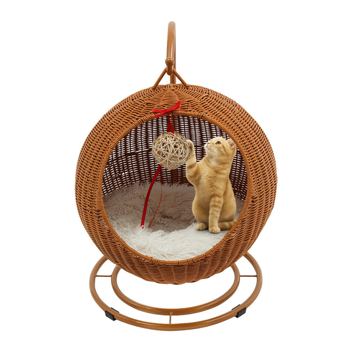 Katzenkorb hängend, Katzen Hängematte aus Rattanimitat, bequemes Katzenschaukel mit Weiches Kissen (