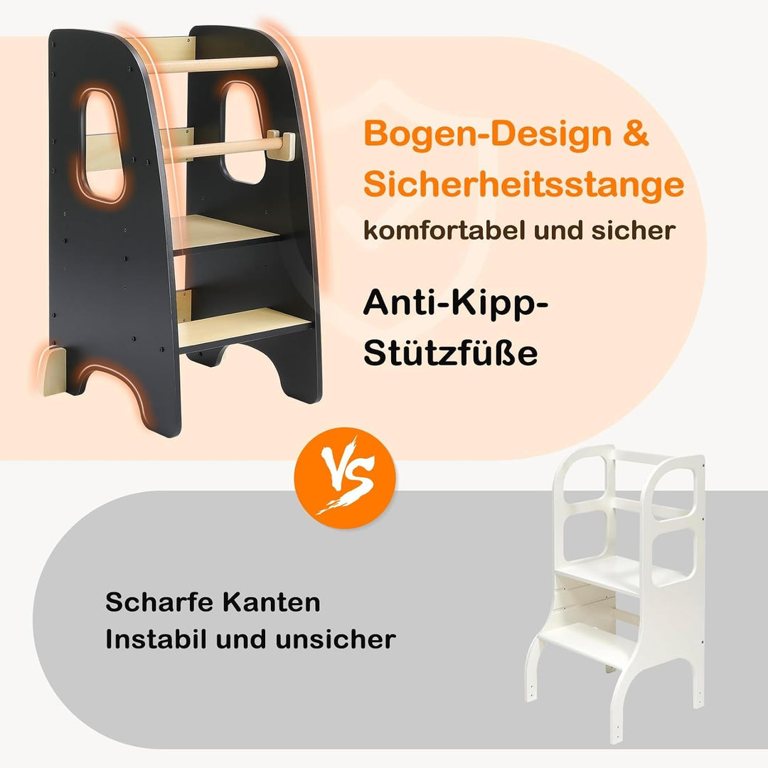 Lernturm ab 1 Jahr, 3 Stufen Höhenverstellbarer Lernturm, Sicher &amp; Stabil, Montessori Küchenhelfer u