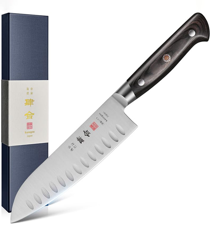 Classic. Japanisches Messer aus AUS-8 Stahl mit Kompletter Räuchergriff (Santoku Kochmesser, 18 cm)