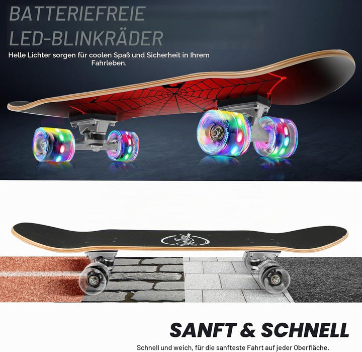 BELEEV Skateboard 31x8 Zoll Komplette Cruiser Skateboard für Kinder Jugendliche Erwachsene, 7-Lagige