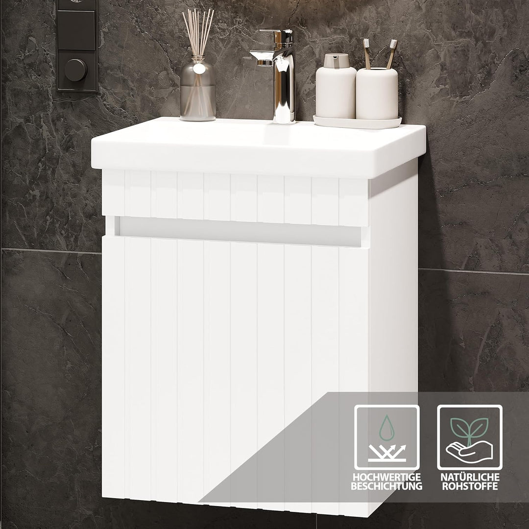 Planetmöbel Cosmia Badmöbel Set Waschtisch mit Unterschrank 50 x 60 x 35 cm Weiss, Armatur Badezimme