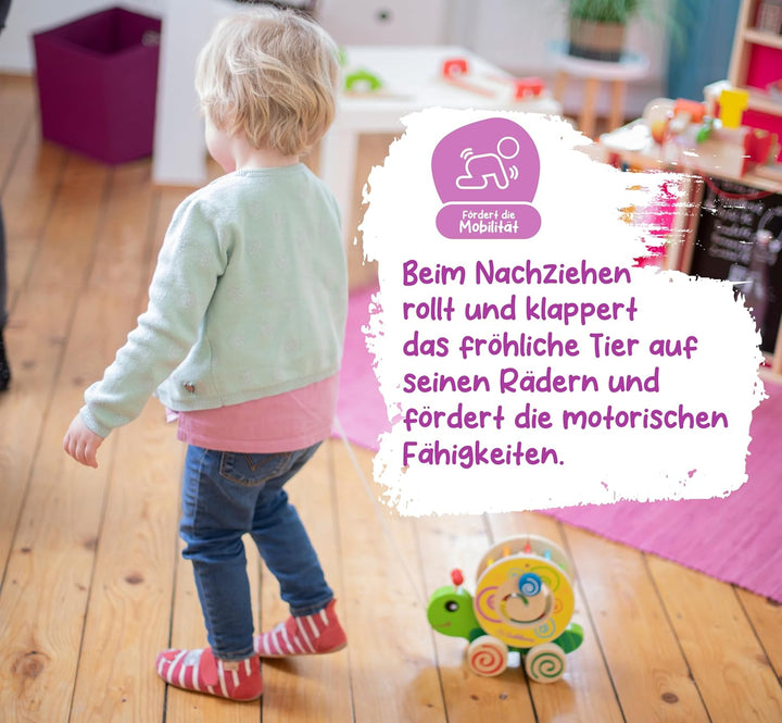 Eichhorn 100002231 NachziehStecktier, mit 4 versch. Steckbausteinen, Birkenholzspielzeug mit Bewegun