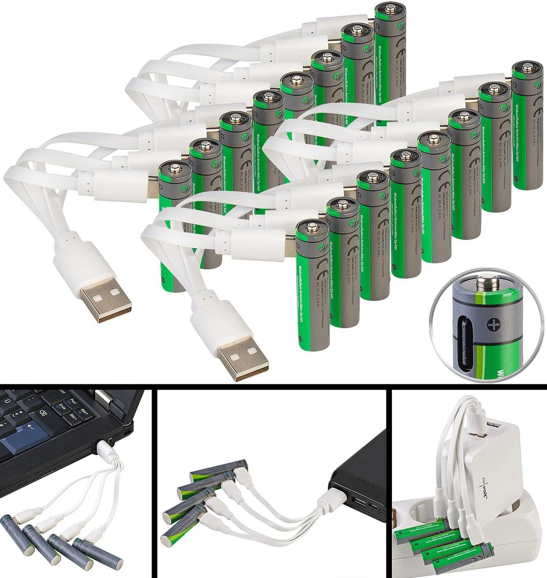 tka Köbele Akkutechnik Akku: 16er-Set wiederaufladbare Batterien Typ AAA, 600 mWh, Laden per USB-C (