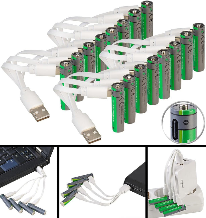 tka Köbele Akkutechnik Akku: 16er-Set wiederaufladbare Batterien Typ AAA, 600 mWh, Laden per USB-C (