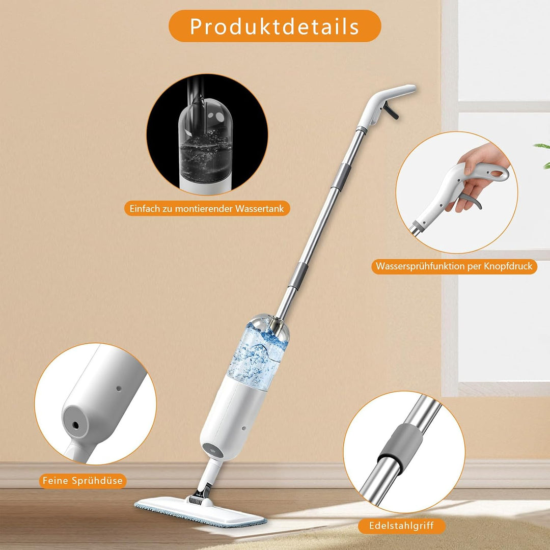 Wischmopp mit Sprühfunktion, 360° drehbarer Bodenwischer Set | Leichter Mop mit feinem Sprühnebel Wa