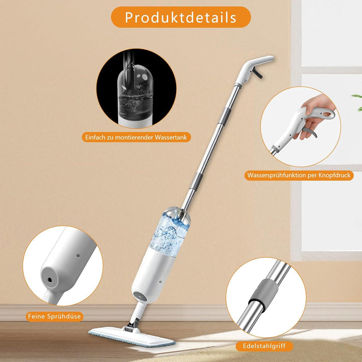 Wischmopp mit Sprühfunktion, 360° drehbarer Bodenwischer Set | Leichter Mop mit feinem Sprühnebel Wa