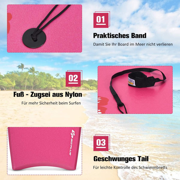 GOPLUS Bodyboard mit Fuss - Zugseil, Schwimmbrett Erfüllt mit EPS Schaumstoff, Surfboard bis zu 85 k
