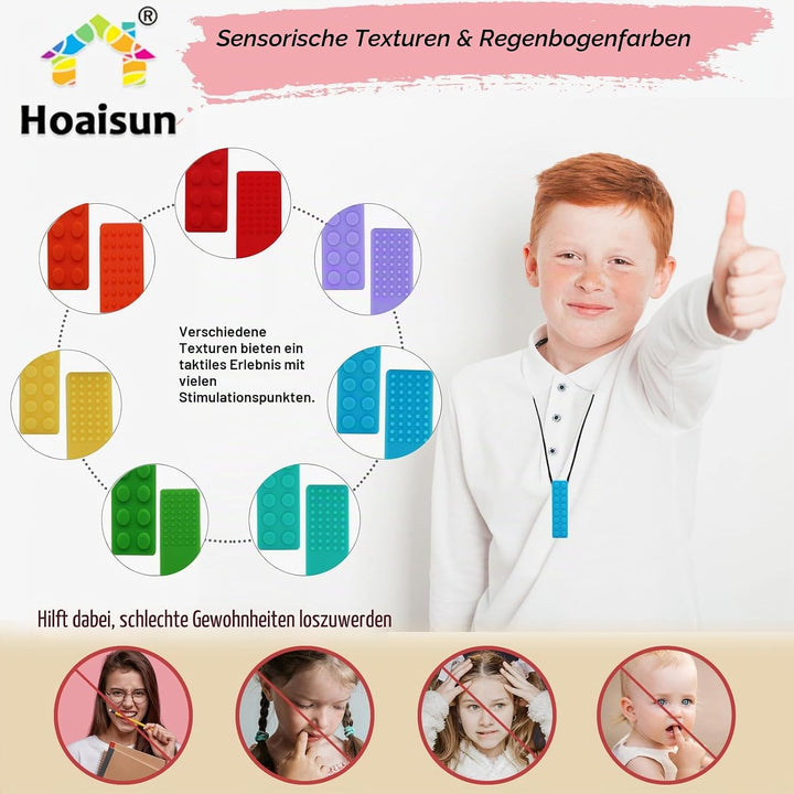 7 Pack Kauen-Halsketten für sensorische Kinder，Kauspielzeug für autistische Kinder，Oralmotorischer B
