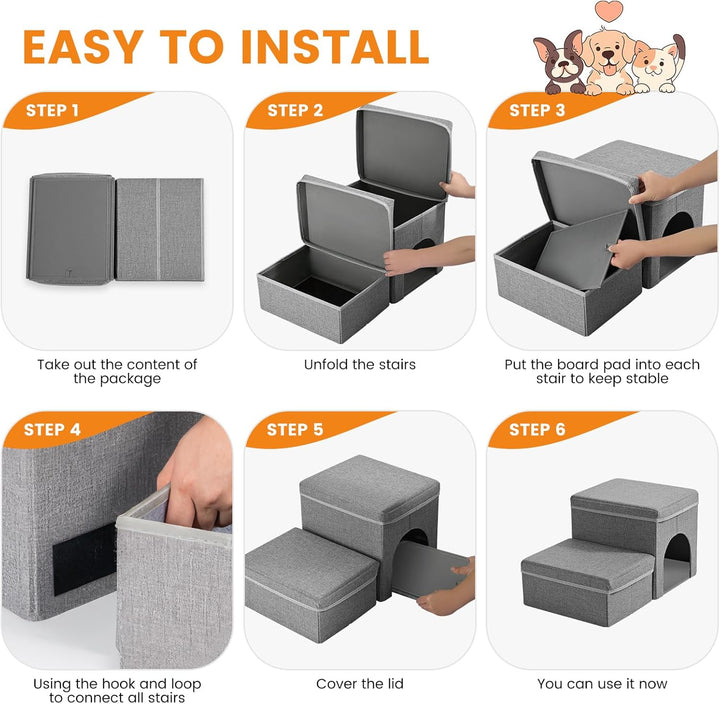 Hundetreppe, Sunowl 2 Stufige Faltbare Haustiertreppe, Extra Breite Hundetreppe Sofa Bett mit Staura