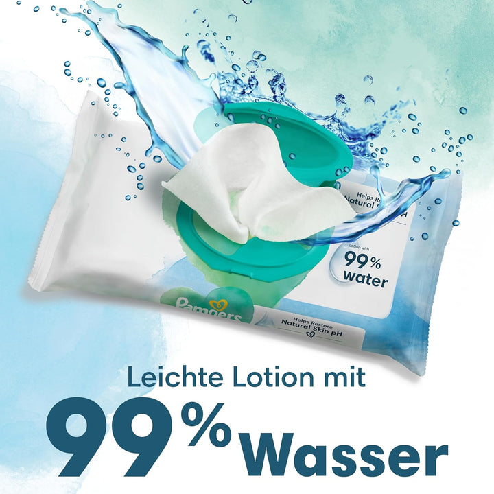 Pampers Baby Feuchttücher Harmonie, Aqua, 144 Tücher (3 x 48), sanfter Hautschutz für zarte Haut mit