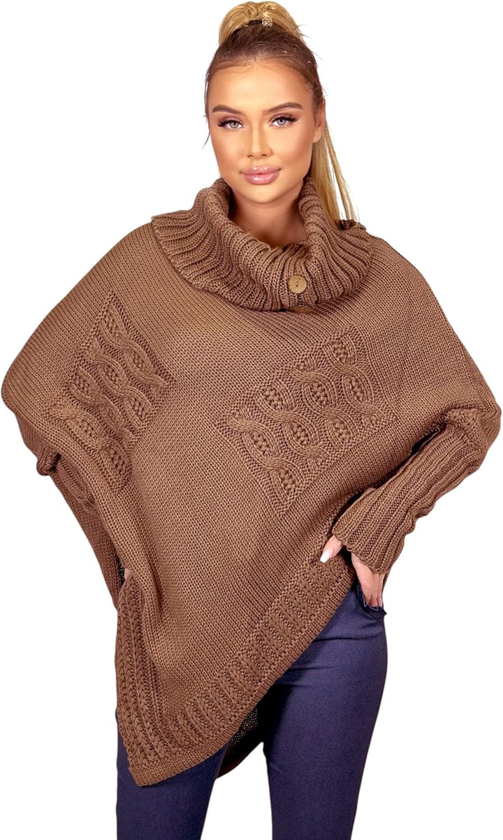 Mississhop Poncho Strick Sweatshirt Pullover Umhang Überwurf Einheitsgrösse 1-kakao, Einheitsgrösse