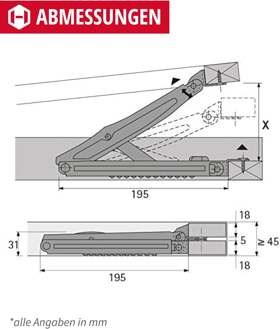 GedoTec Klappenbeschlag Rastomat Kopfteil Verstellbeschlag - MULTIFLEX | Hochstellstütze Metall verz