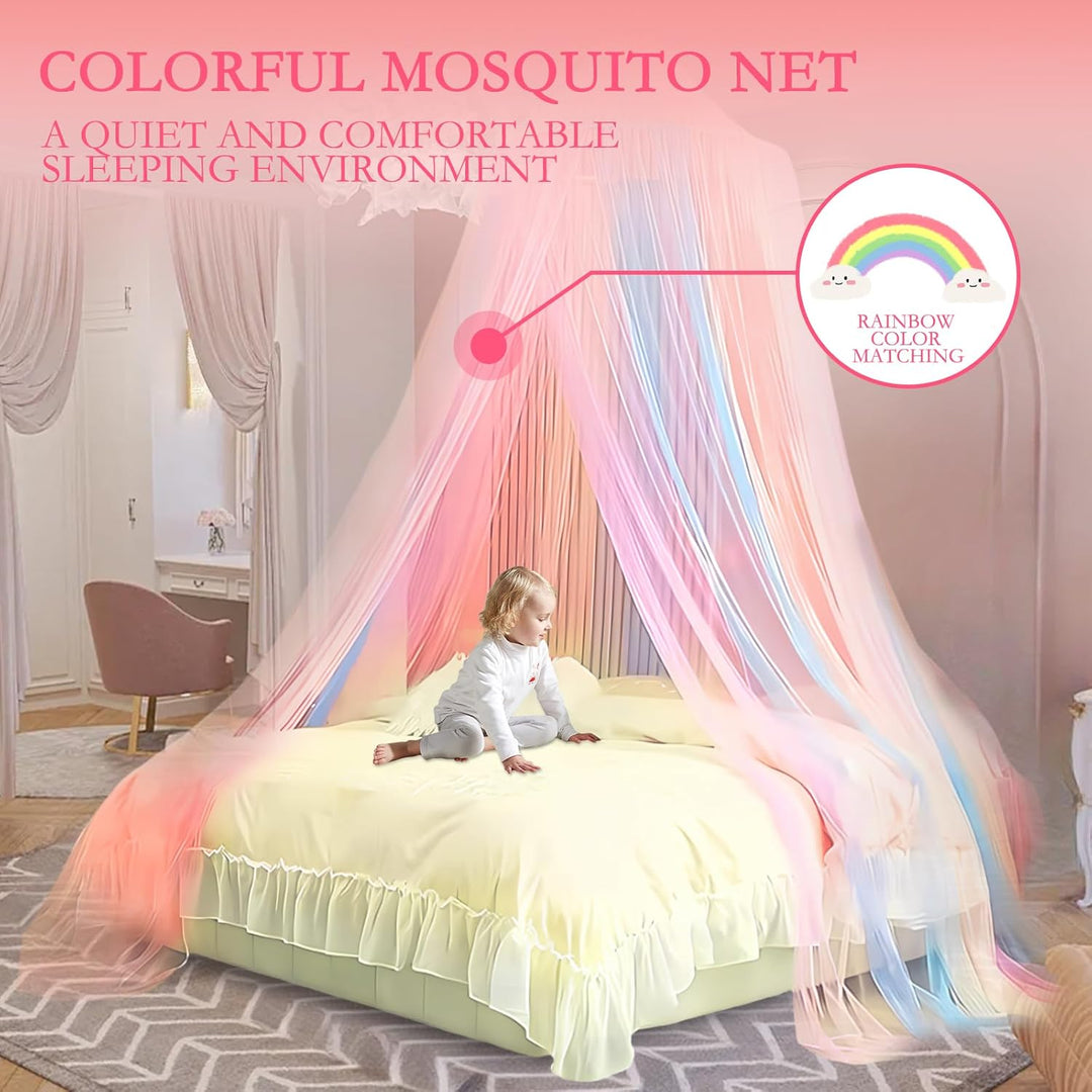 dellyy Prinzessin Regenbogen Betthimmel, (60x250x1250cm), Betthimmel Mädchen, Regenbogen Baldachin K