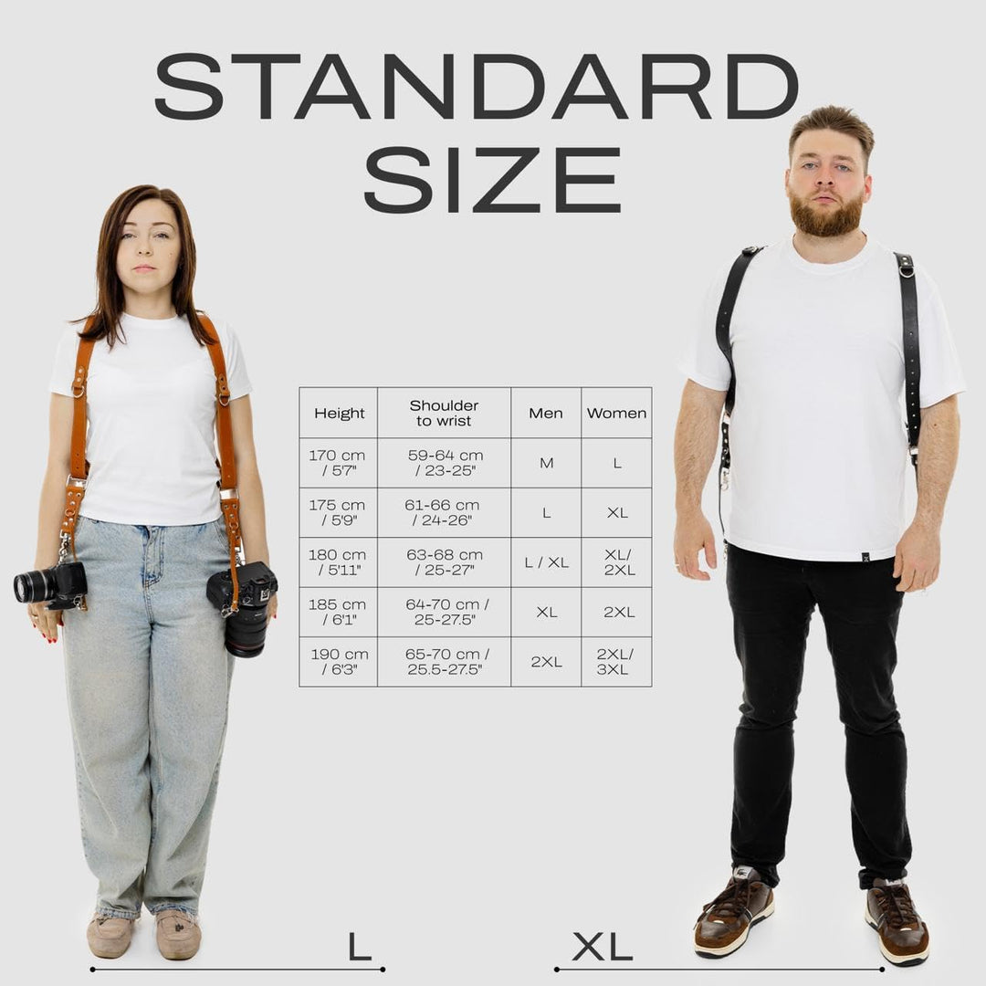 Slim Coiro Kamera-Zubehör Dual Harness Zwei Kameras - Schultergurt Leder Skinny Hellbraun, Skinny He