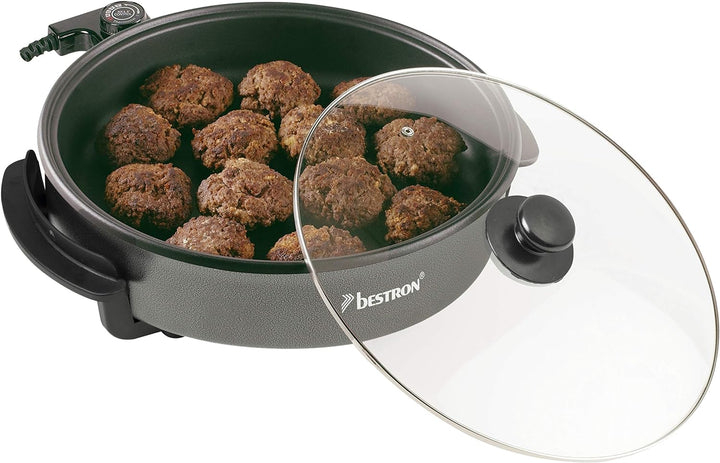 Bestron Elektrische Partypfanne, XXL-Multifunktionspfanne Ø40cm mit Glasdeckel, Antihaftbeschichtet,