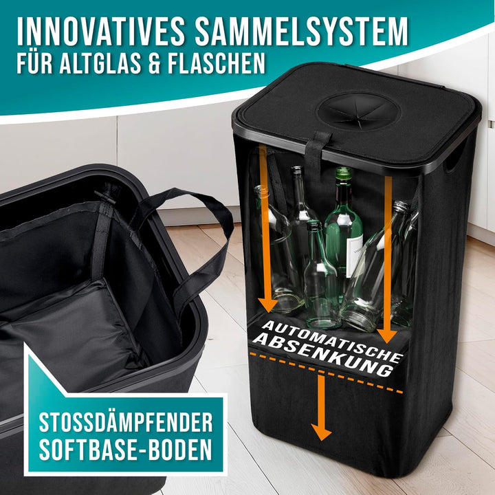 EASYmaxx Pfandflaschen Sammelbehälter 100 Liter, 25kg Gesamtlast | Flaschen Aufbewahrung + Antiglasb