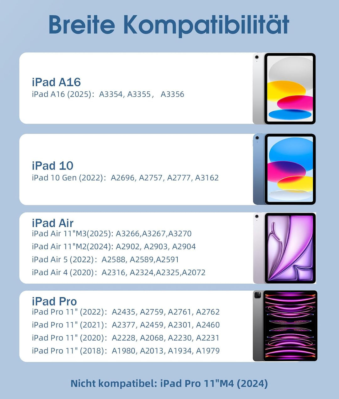 Vobafe Hülle mit Tastatur für iPad A16 11 Generation 2025/10 Gen 2022 10,9", Air 11 Zoll M4 2026/M3/