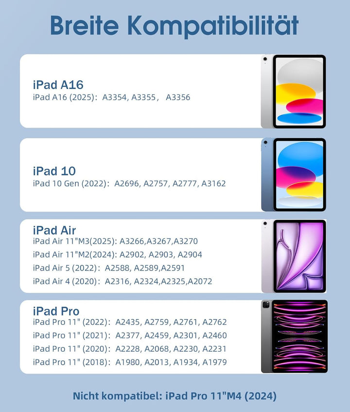 Vobafe Hülle mit Tastatur für iPad A16 11 Generation 2025/10 Gen 2022 10,9", Air 11 Zoll M4 2026/M3/
