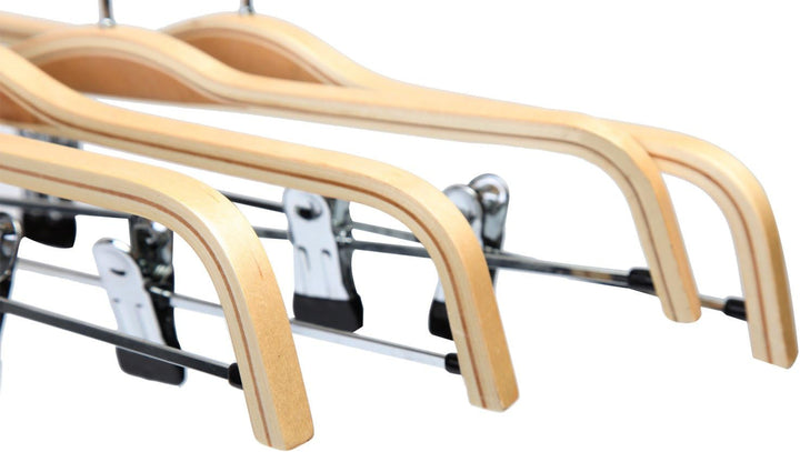10x Holz Kleiderbügel Hosenspanner Hosenbügel für Hosen/Röcke rutschfest aus Schima-Holz 37,5 cm, 10