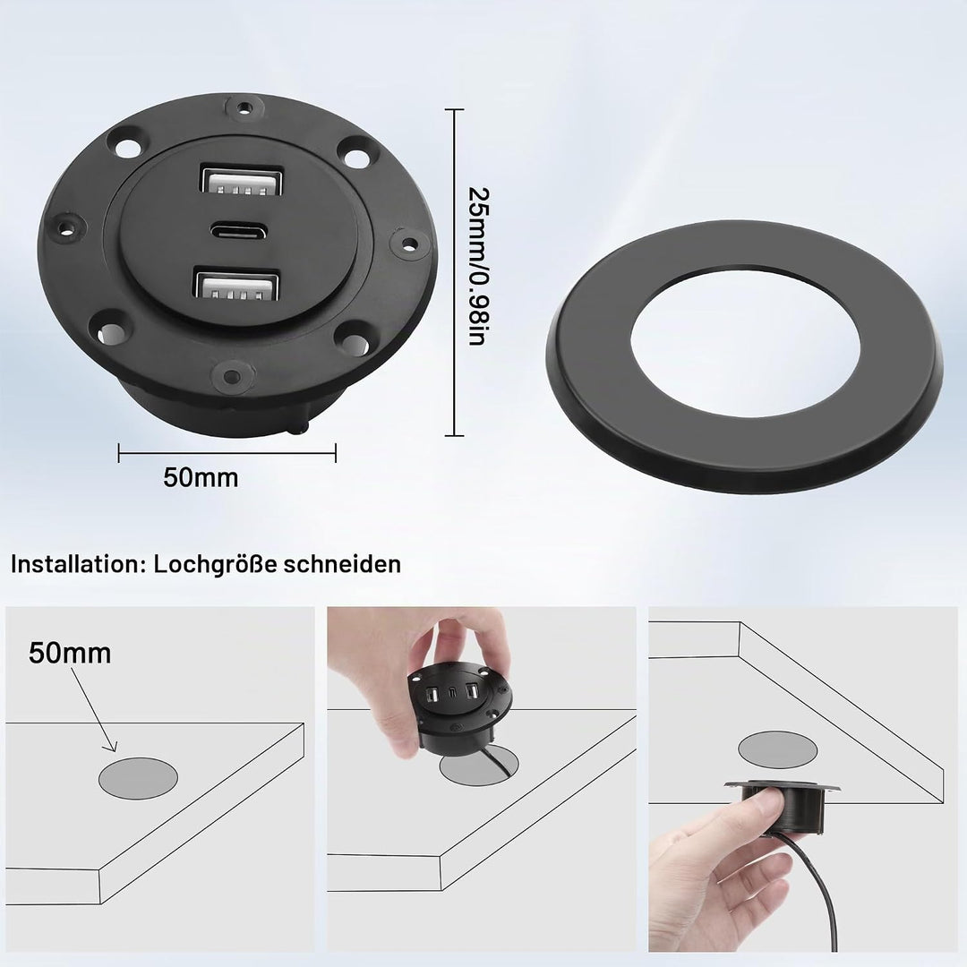 MEIRIYFA 3-in-1 Desktop Power Embedded Ladegerät, USB/Typ C Desktop Station Halterungen Laden Dual U