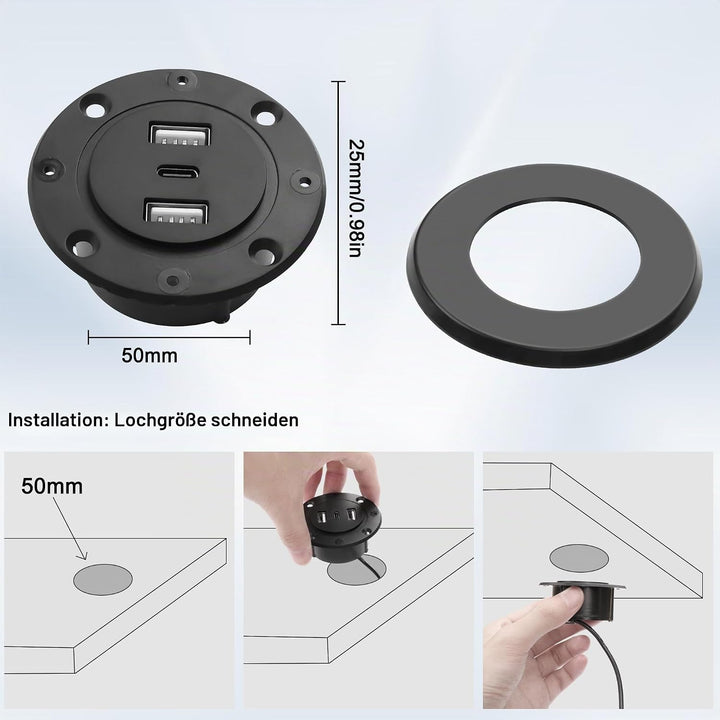 MEIRIYFA 3-in-1 Desktop Power Embedded Ladegerät, USB/Typ C Desktop Station Halterungen Laden Dual U