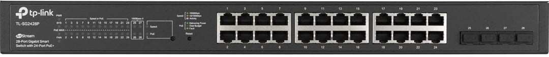 TP-Link TL-SG2428P 24-Port Gigabit Managed PoE Switch mit 4 SFP-Slots (250 Watt, Zentrales Cloud-Man