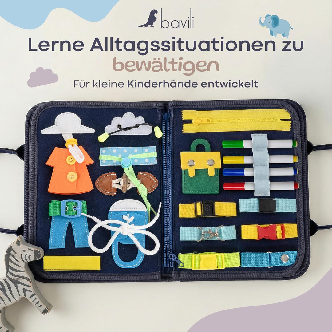 Montessori Busy Board ab 3 Jahre - 8 interaktive Seiten mit Deutschen Inhalten - Montessori Spielzeu