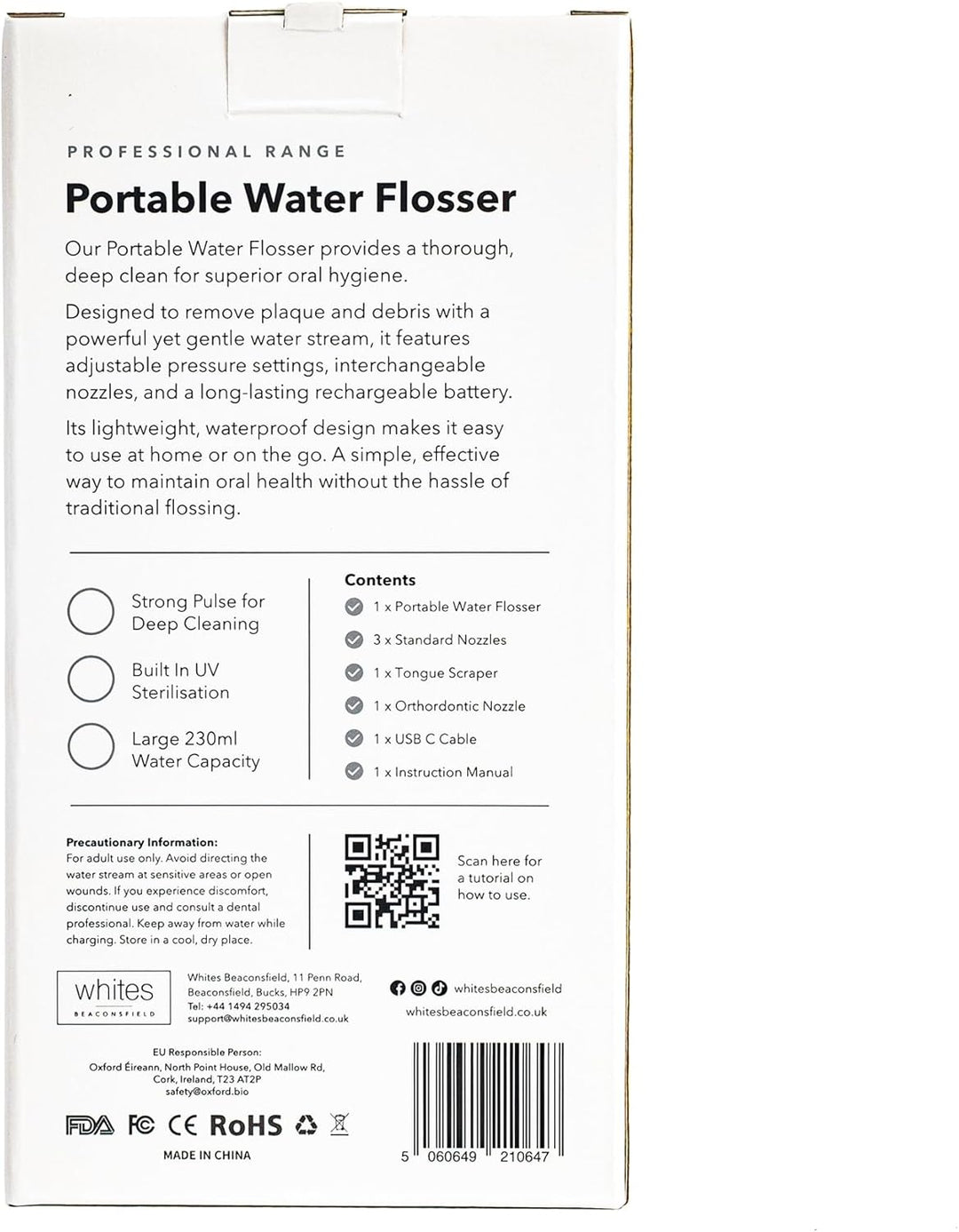 Whites Beaconsfield Dental Water Flosser — Tragbare wasserdichte Munddusche für Zähne &amp; Zahnfleisch,
