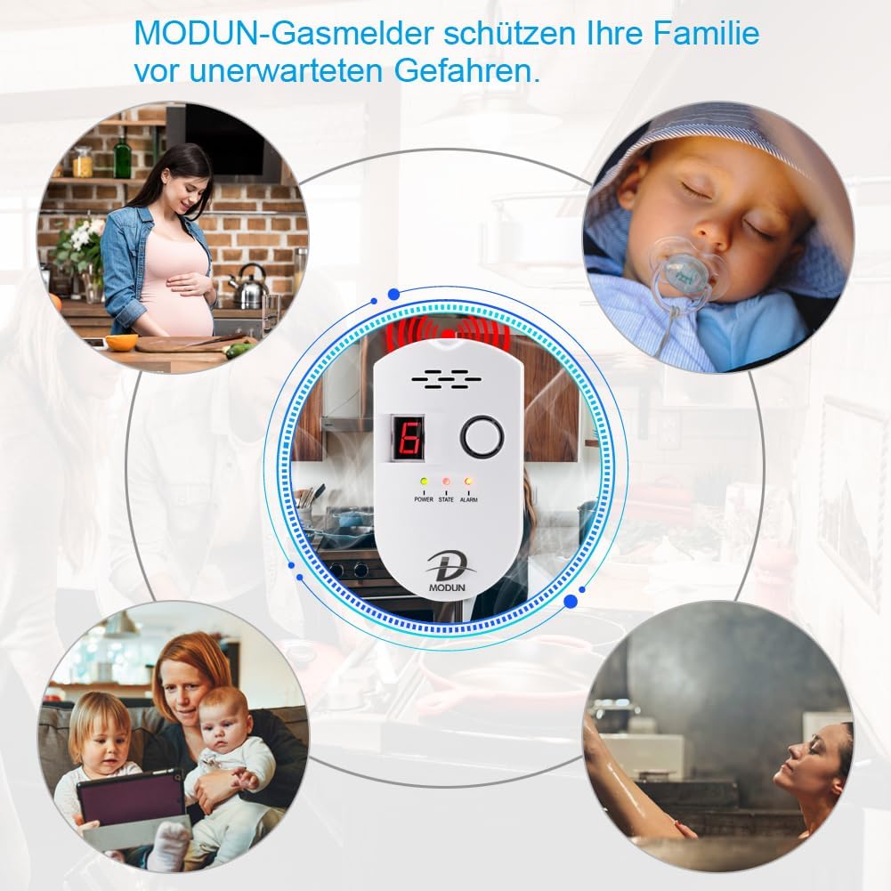 Gasmelder, LPG / Erdgas /Kohlengas Lecksucher, einsteckbarer Sensor Gasmonitor mit akustischem Alarm