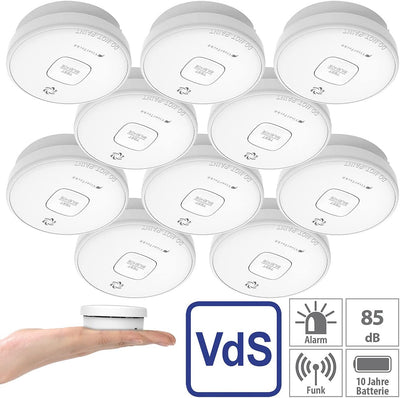 VisorTech Rauchmelder: 10er-Set fotoelektrische Rauchwarnmelder, 10-J.-Batterie, 85 dB, VDs (Rauchme