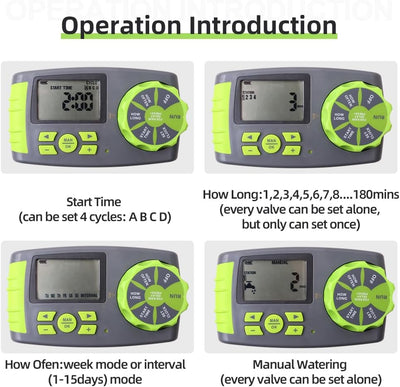 Automatisch 4-Auslässe Bewässerungscomputer Wasser Zeitschaltuhr Garten Bewässerungsuhr Bewässerungs