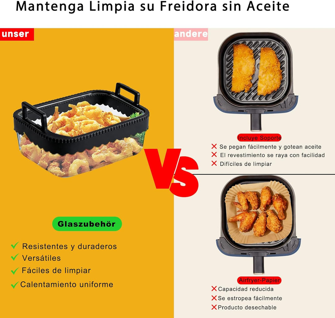 2 Stück Auflaufform Airfryer Zubehör für Ninja AF400EU/AF500EU/DZ400EU, Glas Airfryer Zubehör mit Si