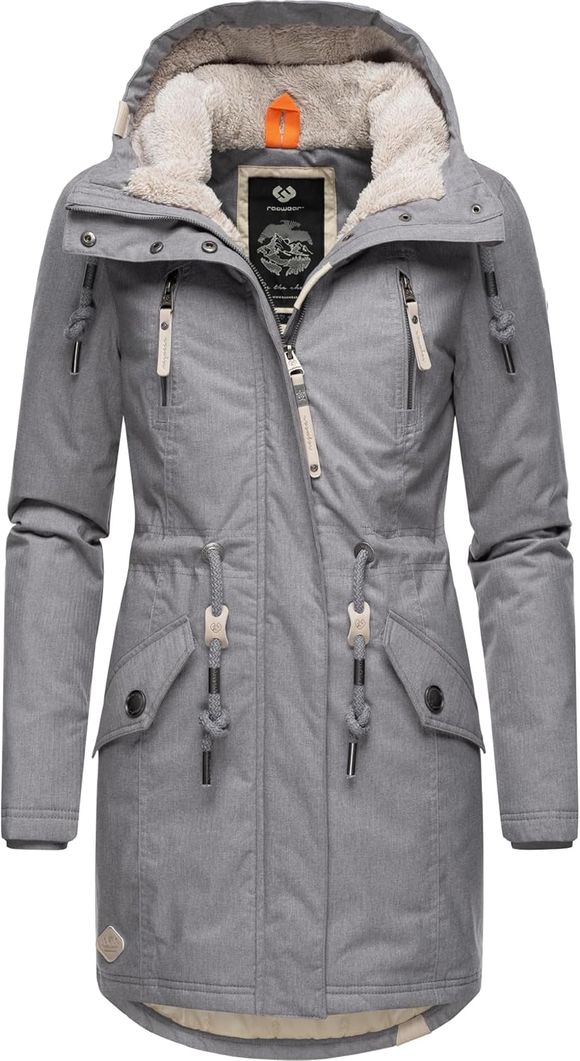 Ragwear Damen Wintermantel warm gefütterter Parka lang wasserdicht mit Kapuze Elsie Melange XS-6XL S