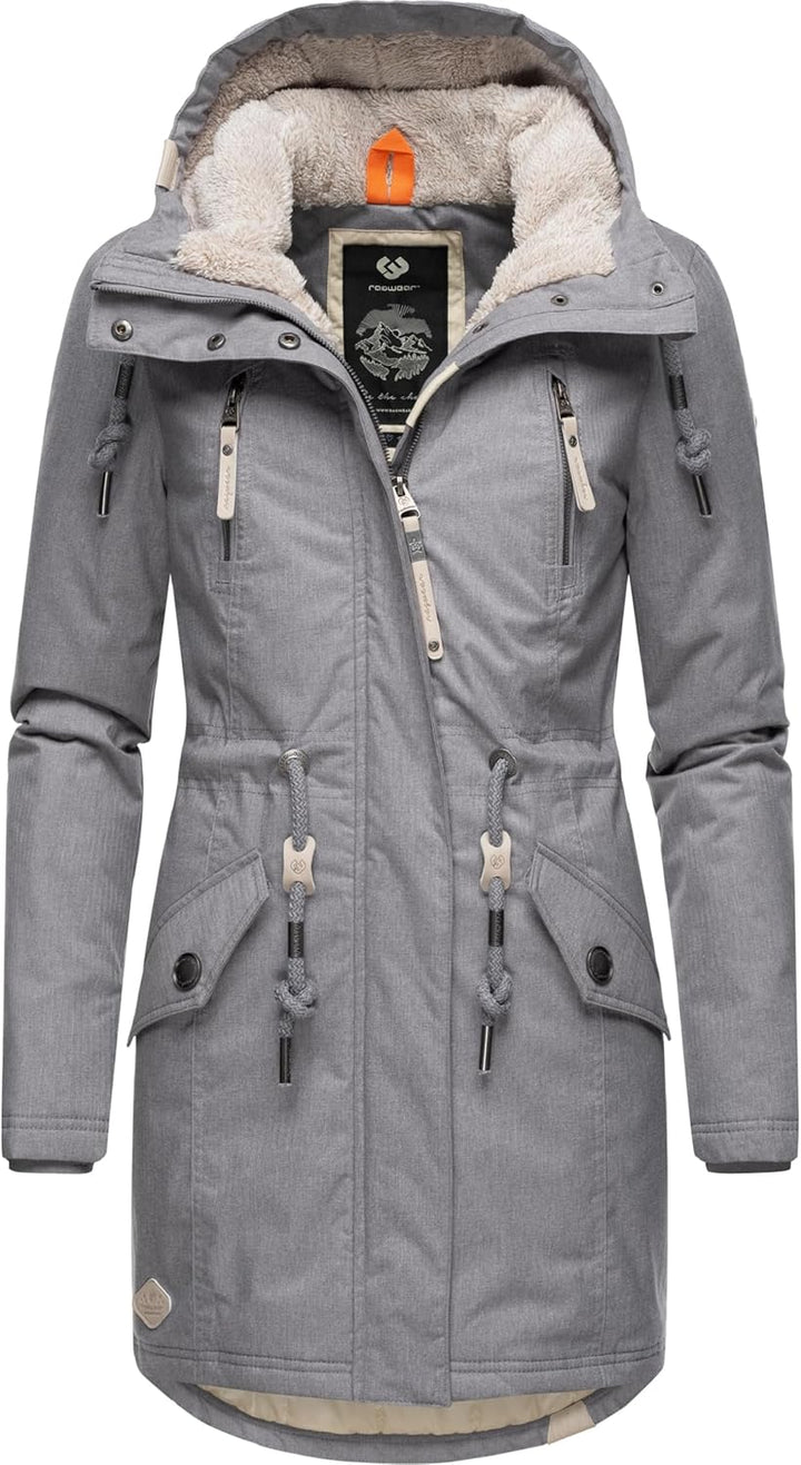 Ragwear Damen Wintermantel warm gefütterter Parka lang wasserdicht mit Kapuze Elsie Melange XS-6XL S