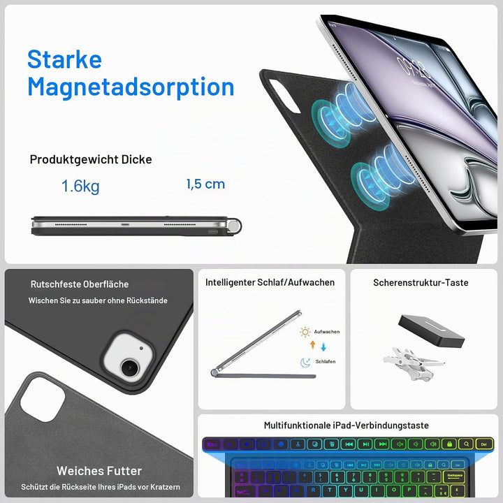 Magic Tastatur Hülle für iPad Air 13 2025/2024 (M3/M2), Magic Keyboard für iPad Pro 12.9 (6/5/4/3 Ge