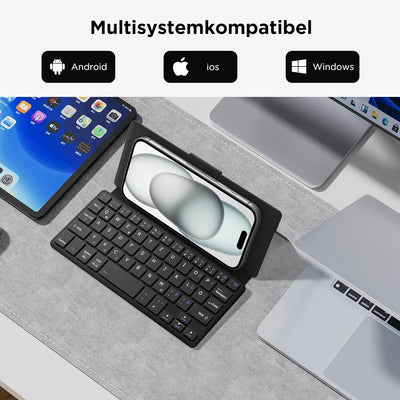 CACOE Bluetooth Tastatur mit Ständer, Mini Tastatur für Handy, Ultraflache Tragbare, Faltbare, Dual-