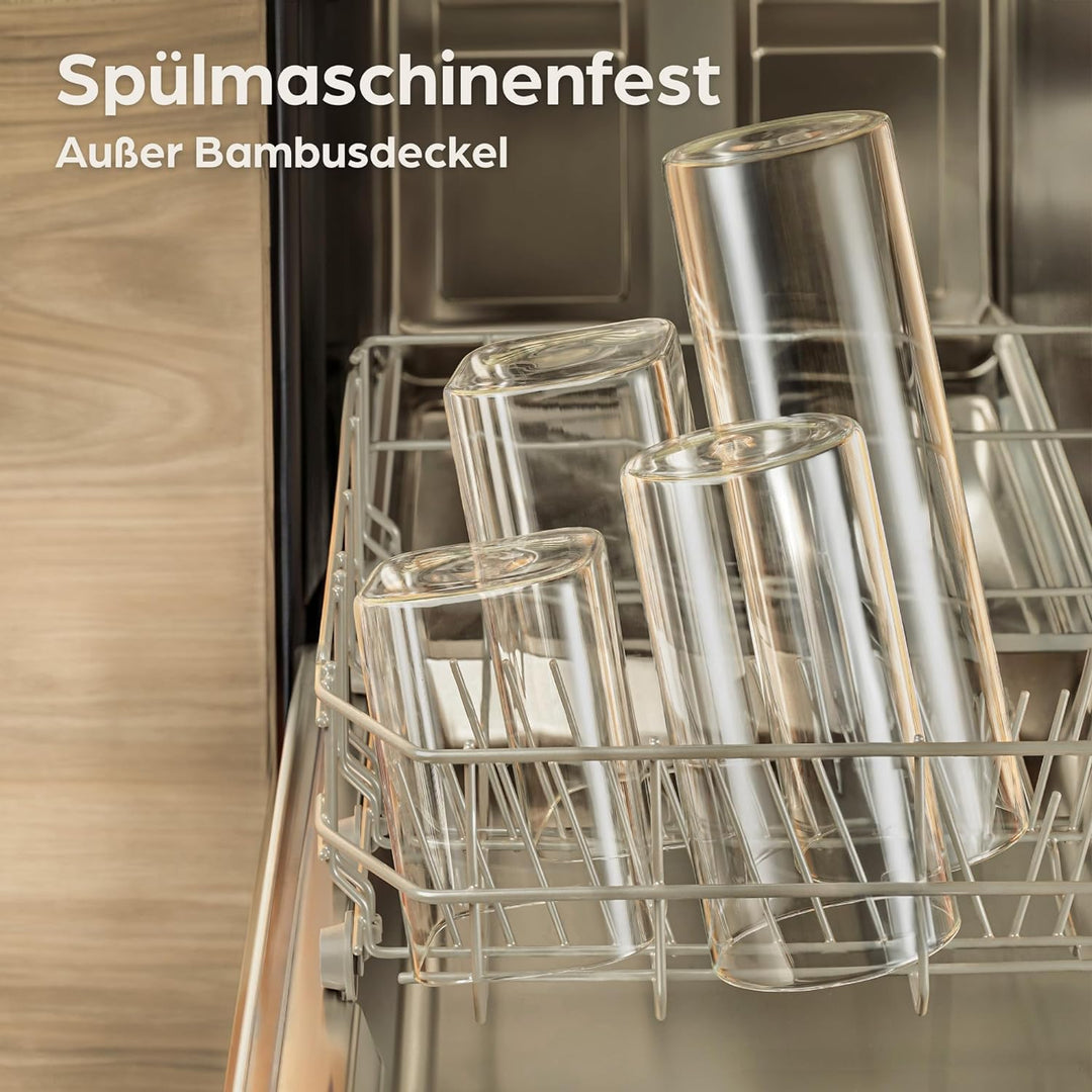Praknu Vorratsgläser mit Deckel 4er Set - Luftdicht mit 4 Extra Dichtungen - Borosilikatglas - Spülm