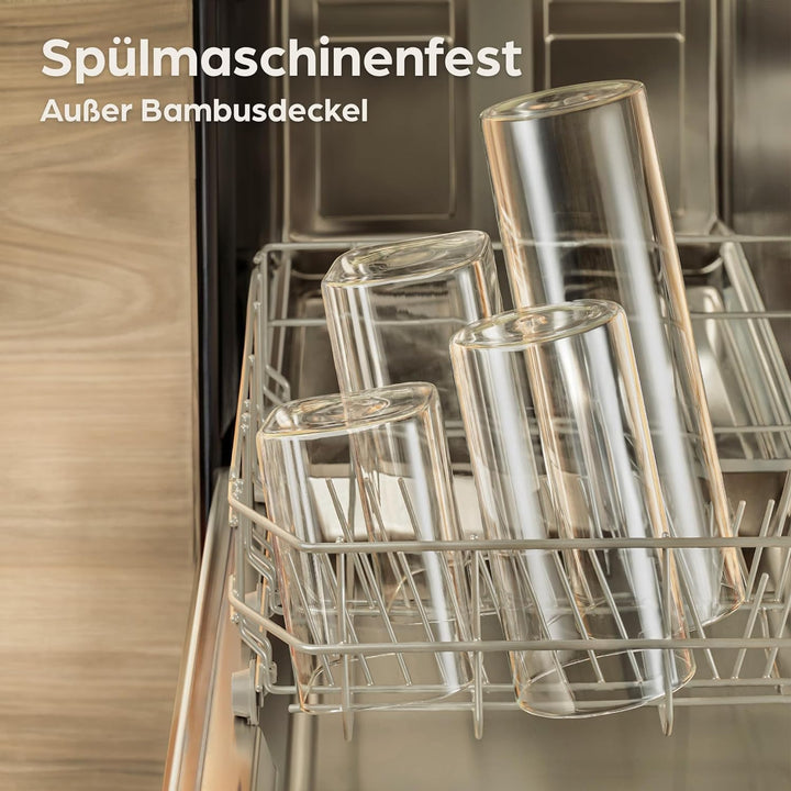 Praknu Vorratsgläser mit Deckel 4er Set - Luftdicht mit 4 Extra Dichtungen - Borosilikatglas - Spülm