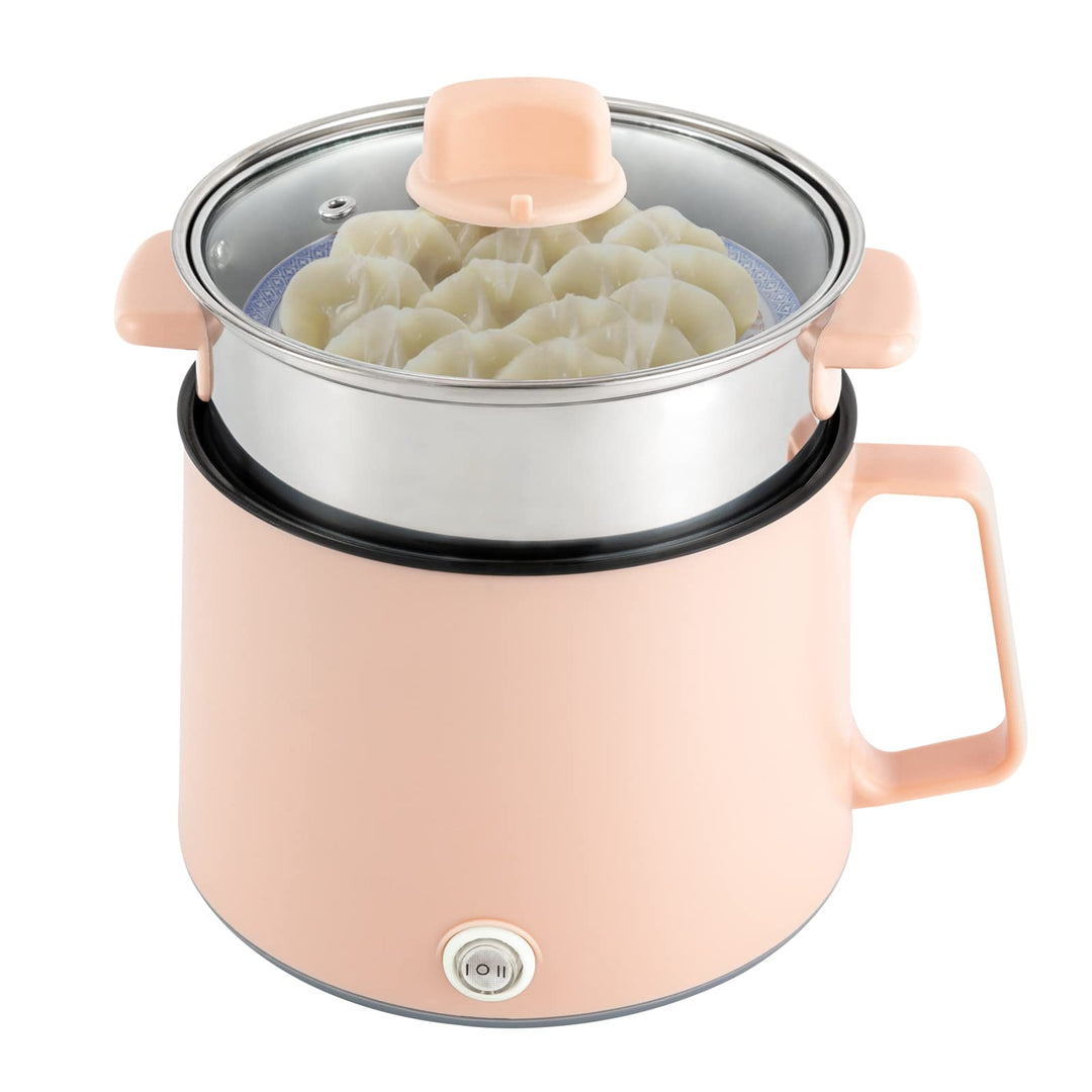 Hot Pot Elektrisch Mit Dampfgarer Elektrischer Topf 1.7L Hotpot Antihaft Mini Elektropfanne,Mit Deck