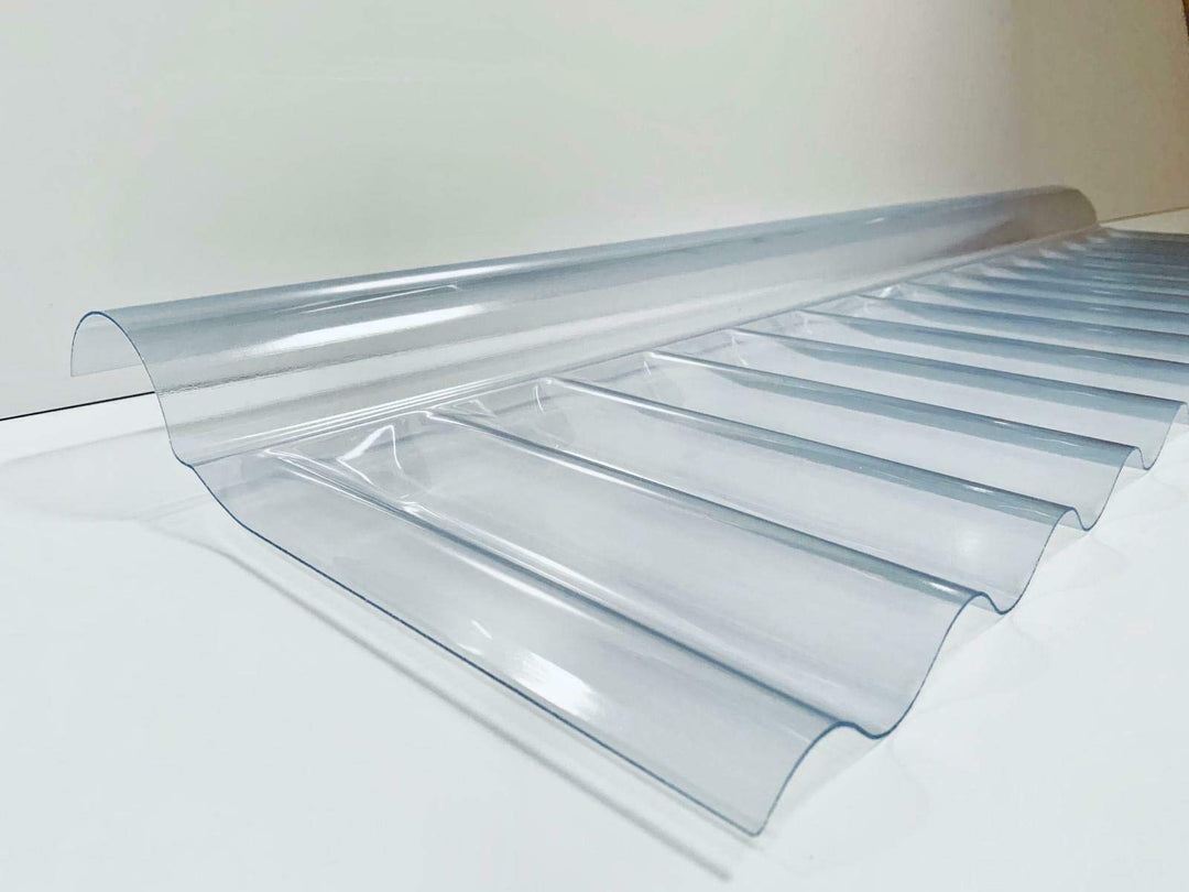 PVC Wellplatte Firstteil Sinus 76/18 in glasklar - Dachneigung anpassbar - Breite: 1106 mm Profilsei