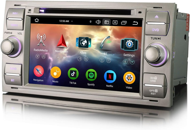 Erisin 8-Kern 4GB+64GB 7 Zoll Android 14 Autoradio Bluetooth GPS Navigation für Ford Focus Fiesta Tr