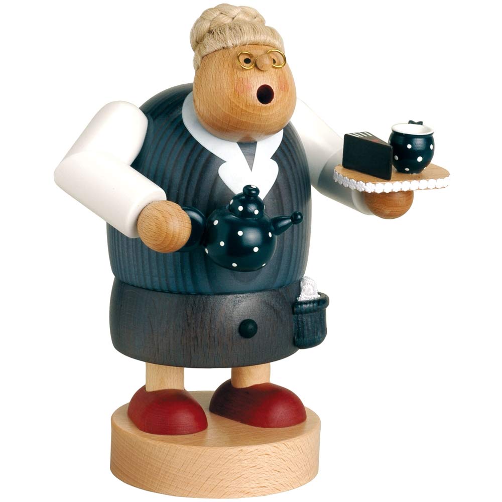 KWO Olbernhau Räuchermann Grossmutters Einladung zum Kaffee, 17 cm, Holz, Mehrfarbig, 17cm